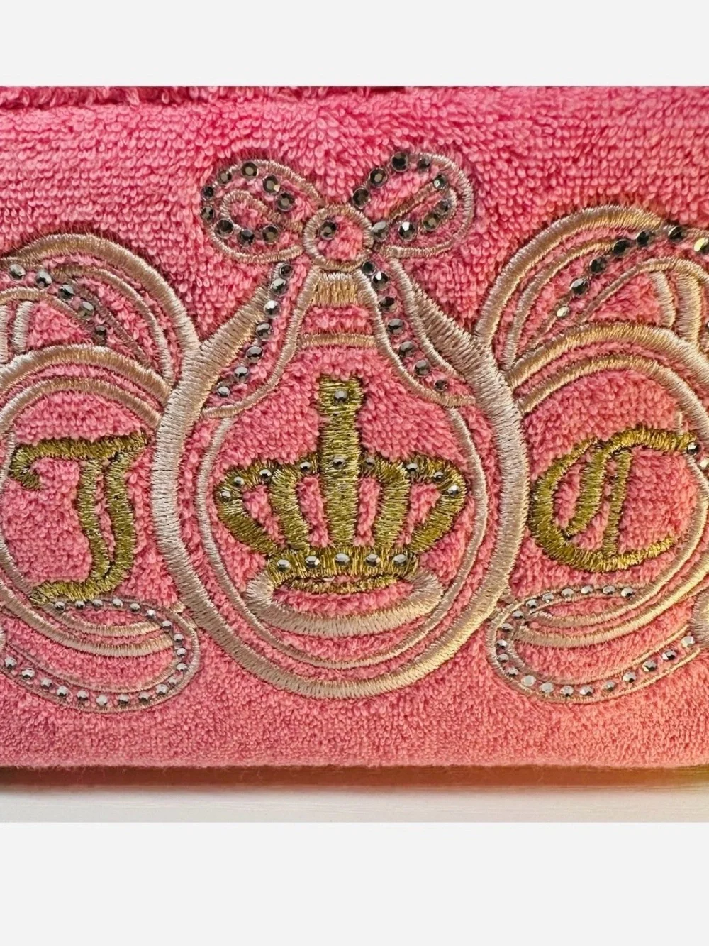 NWT Juicy Couture Pink Terry Cloth Rhinestone Crown Zip Around Long Wallet